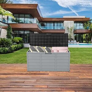 HomVent Outside Storage Box 75 Gallon Deck Boxes Outdoor waterproof Storage Container For Patio Cushions,Patio Furniture, Garden Tools and Pool Toys (Black & Gray)