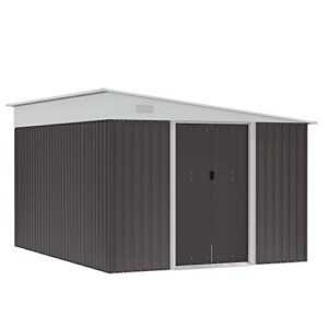 outsunny 11′ x 9′ steel garden storage shed outdoor metal lean to tool house with double sliding lockable doors & 2 air vents, grey