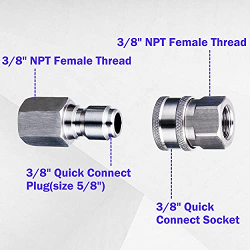 M MINGLE Pressure Washer Adapter, 2 Sets 3/8 Inch Quick Connect Fittings, Stainless Steel Pressure Washer Fittings, Male and Female Power Washer Quick Disconnect Kit, 5000 PSI