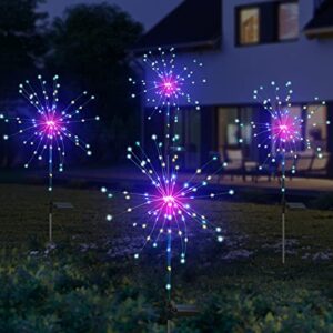 4 pack solar firework lights outdoor waterproof decorative solar garden lights with 2 modes,124 led fireworks light copper wire light colorful string lights for yard pathway party christmas decor