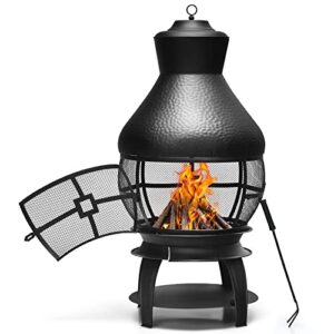 toolsempire outdoor fire pits 22 inch, wood burning fire pit metal firepit bonfire pit firebowl with poker for patio, garden, camping, heating, bbq, black