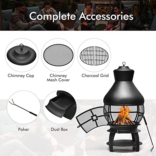 Toolsempire Outdoor Fire Pits 22 Inch, Wood Burning Fire Pit Metal Firepit Bonfire Pit Firebowl with Poker for Patio, Garden, Camping, Heating, BBQ, Black