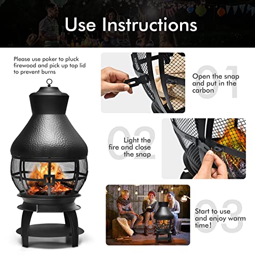 Toolsempire Outdoor Fire Pits 22 Inch, Wood Burning Fire Pit Metal Firepit Bonfire Pit Firebowl with Poker for Patio, Garden, Camping, Heating, BBQ, Black