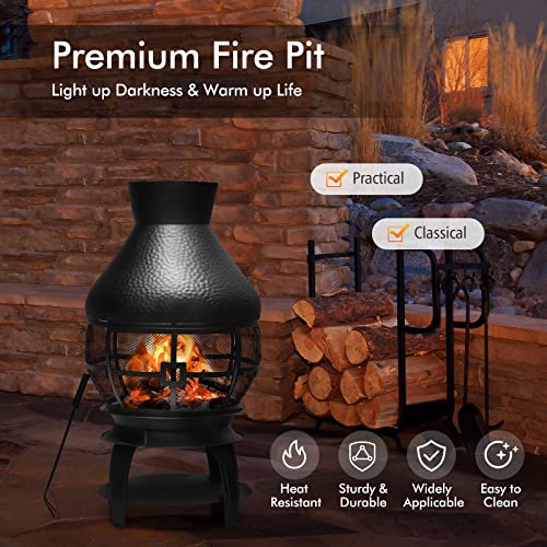 Toolsempire Outdoor Fire Pits 22 Inch, Wood Burning Fire Pit Metal Firepit Bonfire Pit Firebowl with Poker for Patio, Garden, Camping, Heating, BBQ, Black