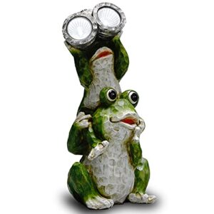 yiosax solar powered garden statue, cute frog animal sculpture for indoor outdoor decorations, patio yard lawn ornaments gift（11.18inch tall）
