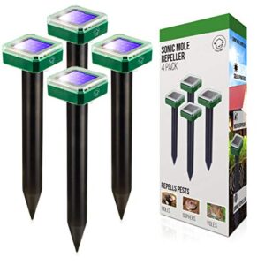 livin’ well solar sonic pest repeller stakes – 4pk outdoor pest repellent with 5,000 feet range, solar powered animal control, rodent repellent and deterrent for mole, vole, gopher