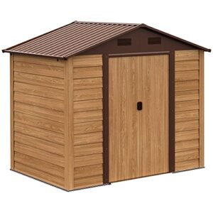 outsunny 8′ x 6′ metal outdoor storage shed with double doors and four ventilation for patio furniture, garden tools, backyard lawn, brown