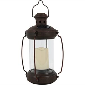sunnydaze hanging solar light with led light and candle – 12-inch outdoor solar lantern – antique outdoor decoration for patio, porch, deck, garden or backyard