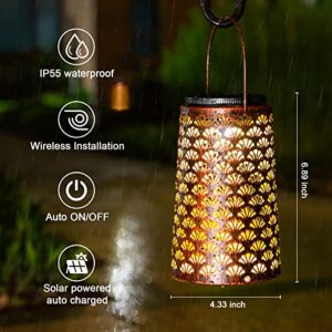 JSOT Solar Lanterns,4 Pack Hanging Outdoor Lights Waterproof Metal Solar Pathway Lights Landscape Lighting Garden Backyard Decorative Lamp for Walkway Path Patio Porch 2 Light Modes Amber/Cool White