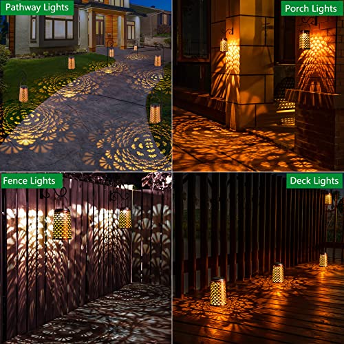 JSOT Solar Lanterns,4 Pack Hanging Outdoor Lights Waterproof Metal Solar Pathway Lights Landscape Lighting Garden Backyard Decorative Lamp for Walkway Path Patio Porch 2 Light Modes Amber/Cool White