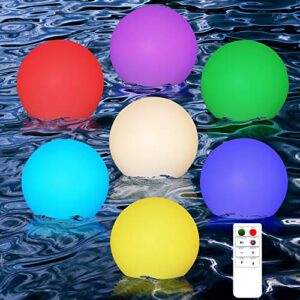 mikk 3pcs floating pool light, rgb color changing led pond lights，ip66 outdoor waterproof solar night ball lights with remote, led spa light for beach, pool,pond,yard,garden decor