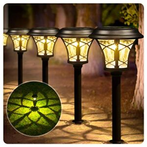 beau jardin 8 pack solar landscape pathway lights bright outdoor garden ip65 waterpoof stakes metal glass stainless steel auto on/off powered led lighting decorative for yard walkway warm white bg308