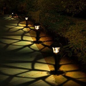 BEAU JARDIN 8 Pack Solar Landscape Pathway Lights Bright Outdoor Garden IP65 Waterpoof Stakes Metal Glass Stainless Steel Auto On/Off Powered LED Lighting Decorative for Yard Walkway Warm White BG308