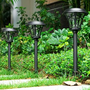 BEAU JARDIN 8 Pack Solar Landscape Pathway Lights Bright Outdoor Garden IP65 Waterpoof Stakes Metal Glass Stainless Steel Auto On/Off Powered LED Lighting Decorative for Yard Walkway Warm White BG308