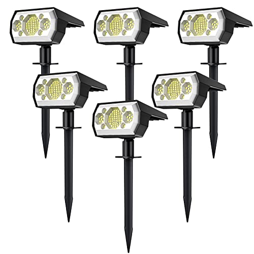 Solar Spot Lights Outdoor, [6 Pack/3 Modes] Solar Landscape Spotlights IP67 Waterproof Solar Powered Outdoor Lighting Products for Landscaping Garden, Yard, [Cold White/62 LED] Spotlight Dusk to Dawn