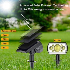 Solar Spot Lights Outdoor, [6 Pack/3 Modes] Solar Landscape Spotlights IP67 Waterproof Solar Powered Outdoor Lighting Products for Landscaping Garden, Yard, [Cold White/62 LED] Spotlight Dusk to Dawn