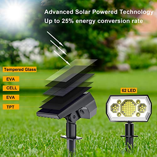 Solar Spot Lights Outdoor, [6 Pack/3 Modes] Solar Landscape Spotlights IP67 Waterproof Solar Powered Outdoor Lighting Products for Landscaping Garden, Yard, [Cold White/62 LED] Spotlight Dusk to Dawn