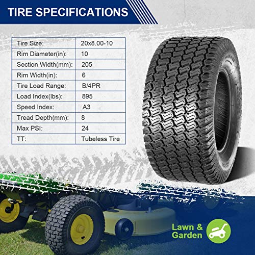 MaxAuto 2 Pcs Turf Saver Lawn & Garden Tire - 20x8.00x10 LRB 4ply