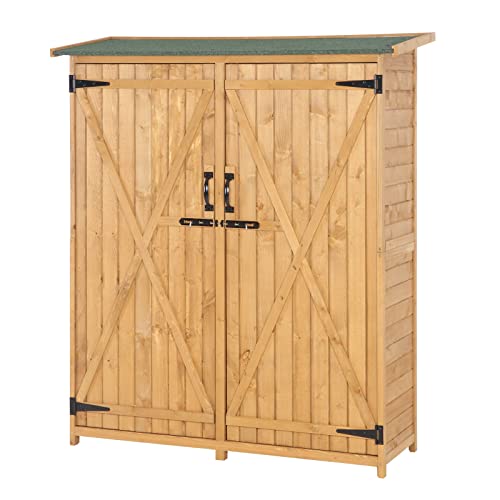 VINGLI Upgraded Outdoor Wooden Storage Shed, Extra Large Garden Shed Outside Tool Cabinet with 2 Safety Latches, Patio Storage Organizer for Garden Yard Lawn Equipment