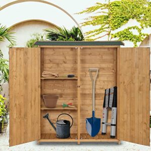 VINGLI Upgraded Outdoor Wooden Storage Shed, Extra Large Garden Shed Outside Tool Cabinet with 2 Safety Latches, Patio Storage Organizer for Garden Yard Lawn Equipment