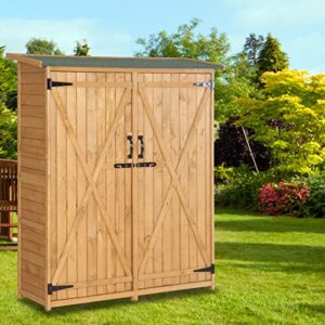 VINGLI Upgraded Outdoor Wooden Storage Shed, Extra Large Garden Shed Outside Tool Cabinet with 2 Safety Latches, Patio Storage Organizer for Garden Yard Lawn Equipment