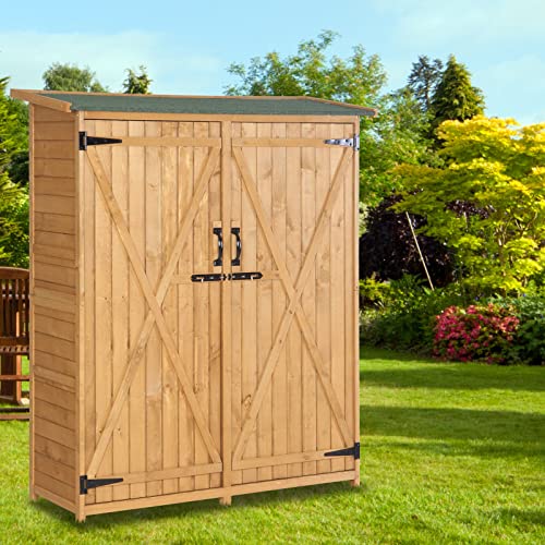 VINGLI Upgraded Outdoor Wooden Storage Shed, Extra Large Garden Shed Outside Tool Cabinet with 2 Safety Latches, Patio Storage Organizer for Garden Yard Lawn Equipment