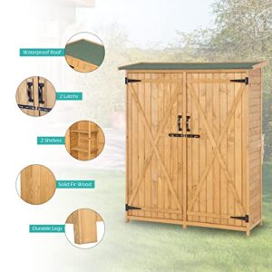 VINGLI Upgraded Outdoor Wooden Storage Shed, Extra Large Garden Shed Outside Tool Cabinet with 2 Safety Latches, Patio Storage Organizer for Garden Yard Lawn Equipment