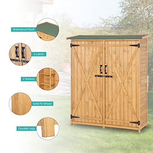 VINGLI Upgraded Outdoor Wooden Storage Shed, Extra Large Garden Shed Outside Tool Cabinet with 2 Safety Latches, Patio Storage Organizer for Garden Yard Lawn Equipment