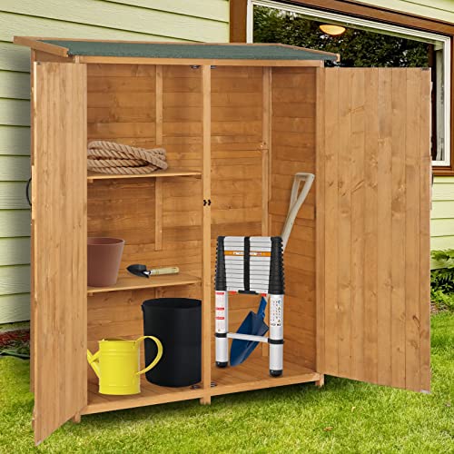 VINGLI Upgraded Outdoor Wooden Storage Shed, Extra Large Garden Shed Outside Tool Cabinet with 2 Safety Latches, Patio Storage Organizer for Garden Yard Lawn Equipment