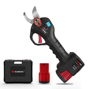 KOMOK Cordless Electric Pruning Shears with LED, 2 Rechargeable Battery Powered Tree Pruner Fruit Tree Branches Cutter, 25mm/1" Cutting Diameter, 6-8 Working Hours Good for Arthritis Hands