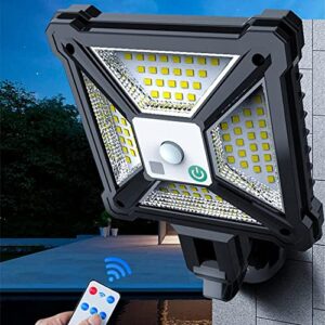 solar outdoor lights, ultra-bright with remote control, motion sensor solar powered lights ip65 waterproof, 88 led/3 modes, wall security lights for home fence yard garden patio door (88led)