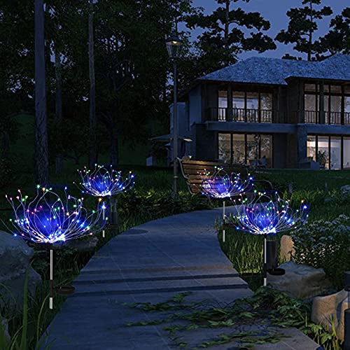 4Pack Firework Solar Lights Outdoor, Solar Garden Decorative Lights, Solar Walkway Lights Waterproof, 35 Copper Wires String Lights for Christmas, Pathway, Patio, Flowerbed