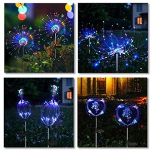 4Pack Firework Solar Lights Outdoor, Solar Garden Decorative Lights, Solar Walkway Lights Waterproof, 35 Copper Wires String Lights for Christmas, Pathway, Patio, Flowerbed