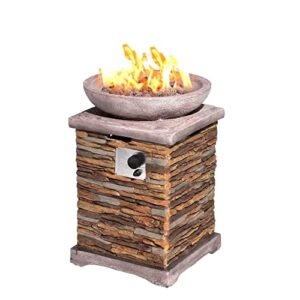 hompus propane fire pits for outside 40,000 btu gas fire pit table 20-inch patio square smokeless concrete fire table lava rocks and rain cover for garden,deck,pool,backyard