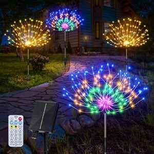 UNIFULL 4 Pack Outdoor Solar Garden Lights,Upgraded Model Fireworks Lights,Colorful & Warm White Interchangeable Solar Garden Lights，120 LED 11 Modes Waterproof Garden Decor，Backyard Decor