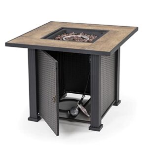 Nuu Garden 30 Inch 40,000 BTU Propane Gas Fire Pit Table, Steel and Wicker Square Outdoor Fire Table with Lid, Lava Rocks, ETL Certification, for Balcony, Patio, Garden, Party, Black