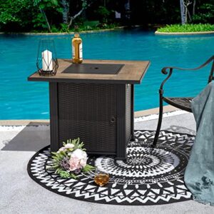 Nuu Garden 30 Inch 40,000 BTU Propane Gas Fire Pit Table, Steel and Wicker Square Outdoor Fire Table with Lid, Lava Rocks, ETL Certification, for Balcony, Patio, Garden, Party, Black