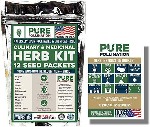 Pure Pollination's Herb Seed Variety Kit - 12 Unique Strains - Spice up your Garden - 100% Heirloom & Non GMO