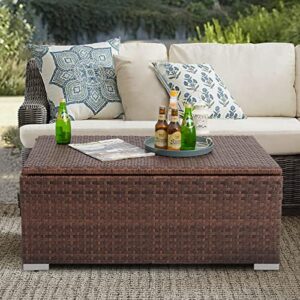 dimar garden outdoor storage coffee table with waterproof cover,patio wicker storage table,42 gallon mixed brown