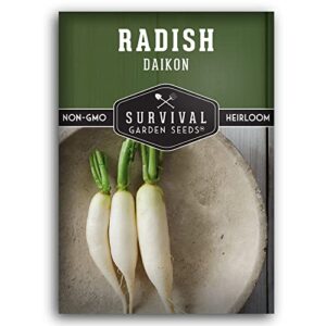 survival garden seeds – daikon radish seed for planting – packet with instructions to plant and grow japanese radish vegetables in your home vegetable garden – non-gmo heirloom variety