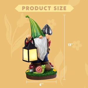 Joiedomi Outdoor Gnome Statue with Solar LED Lights, Christmas Resin Gnome Figurine with Lantern, Solar Garden Yard Lawn Gnome Decoration Lights (Hanging Lantern)