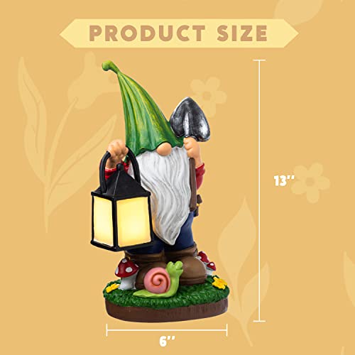 Joiedomi Outdoor Gnome Statue with Solar LED Lights, Christmas Resin Gnome Figurine with Lantern, Solar Garden Yard Lawn Gnome Decoration Lights (Hanging Lantern)