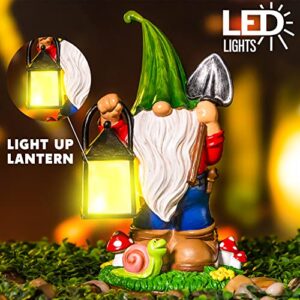 Joiedomi Outdoor Gnome Statue with Solar LED Lights, Christmas Resin Gnome Figurine with Lantern, Solar Garden Yard Lawn Gnome Decoration Lights (Hanging Lantern)