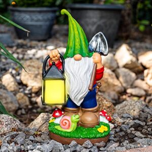 Joiedomi Outdoor Gnome Statue with Solar LED Lights, Christmas Resin Gnome Figurine with Lantern, Solar Garden Yard Lawn Gnome Decoration Lights (Hanging Lantern)