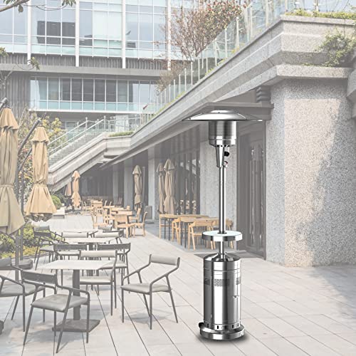 ROMONICA 48000BTU outdoor garden Silvery heater high vertical hammer facing garden outdoor heater propane vertical, with wheels and LED table, stainless steel - 6 set