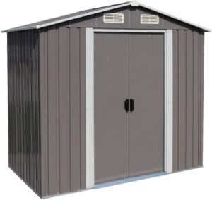 kinsuite 6′ x 4′ outdoor storage shed slide door, galvanized steel tool shed house for patio garden backyard lawn, utility tool house, grey
