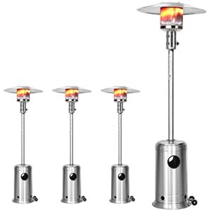 ROMONICA 48,000BTU Outdoor Patio Heater Tall Standing Hammered Finish Garden Outdoor Heater Propane Standing, Stainless steel outdoor space gas heater with wheels, Silvery - 4 set