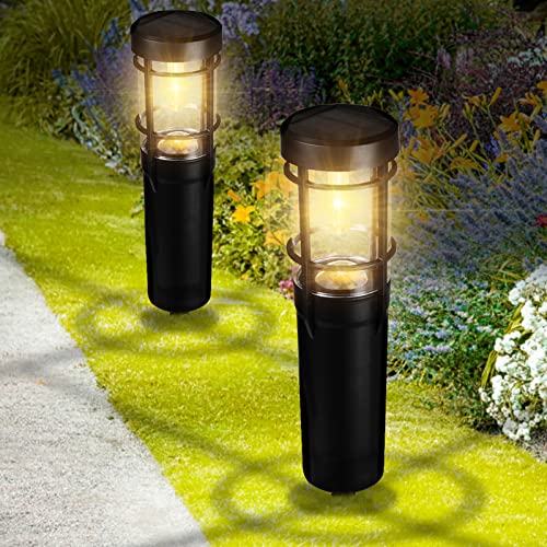 HAARAY Solar Pathway Lights Outdoor Waterproof, Solar Powered Landscape Path Lights with 2 Brightness Modes, Auto On/Off Solar Garden Lights for Yard, Lawn, Walkway, Driveway, Warm White, 2 Pack