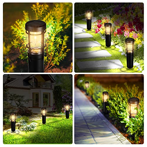 HAARAY Solar Pathway Lights Outdoor Waterproof, Solar Powered Landscape Path Lights with 2 Brightness Modes, Auto On/Off Solar Garden Lights for Yard, Lawn, Walkway, Driveway, Warm White, 2 Pack