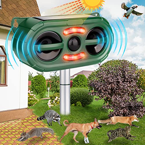 Ultrasonic Animal Repeller,Solar Powered Animal Repellent Outdoor Cat Repellent Dog Deterrent Waterproof Ultrasonic Bird Repellent with Motion Sensor